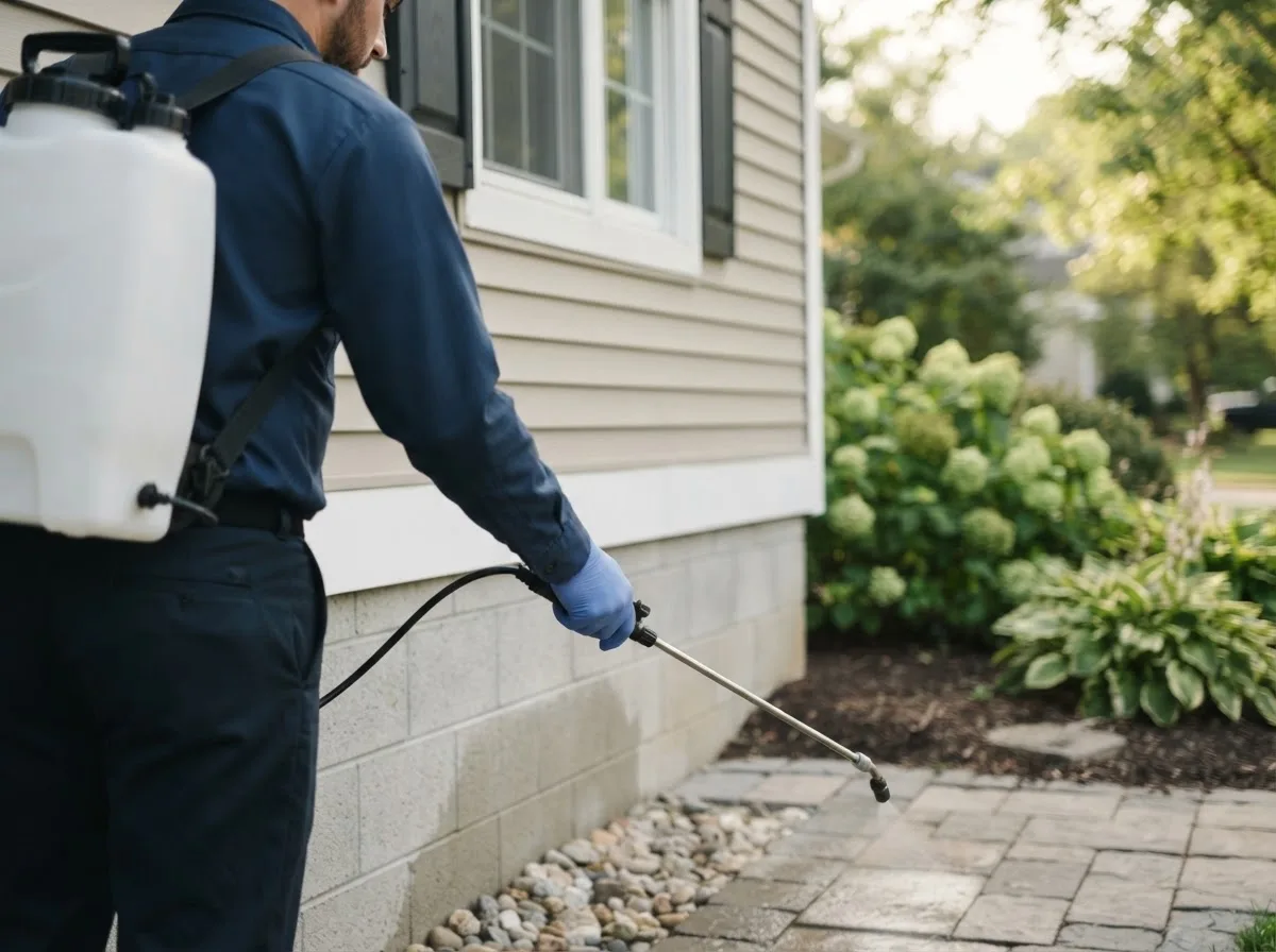 Pest control technician inspecting a home in Clinton, MO